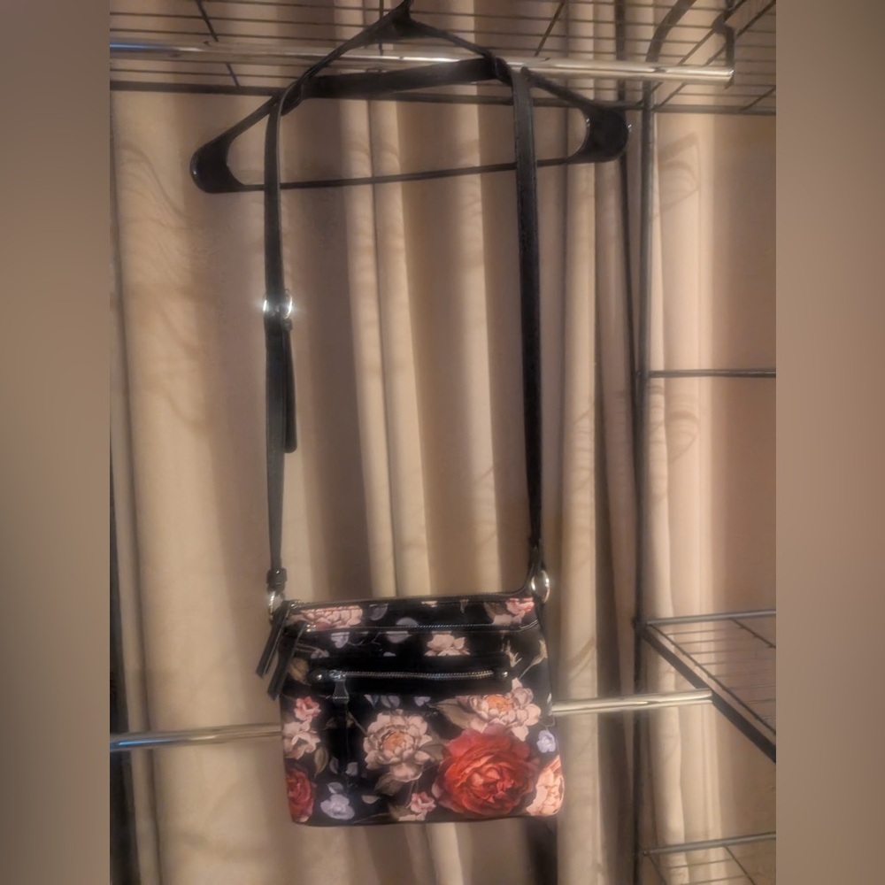 Kohl's Black and Pink Floral Crossbody Bag